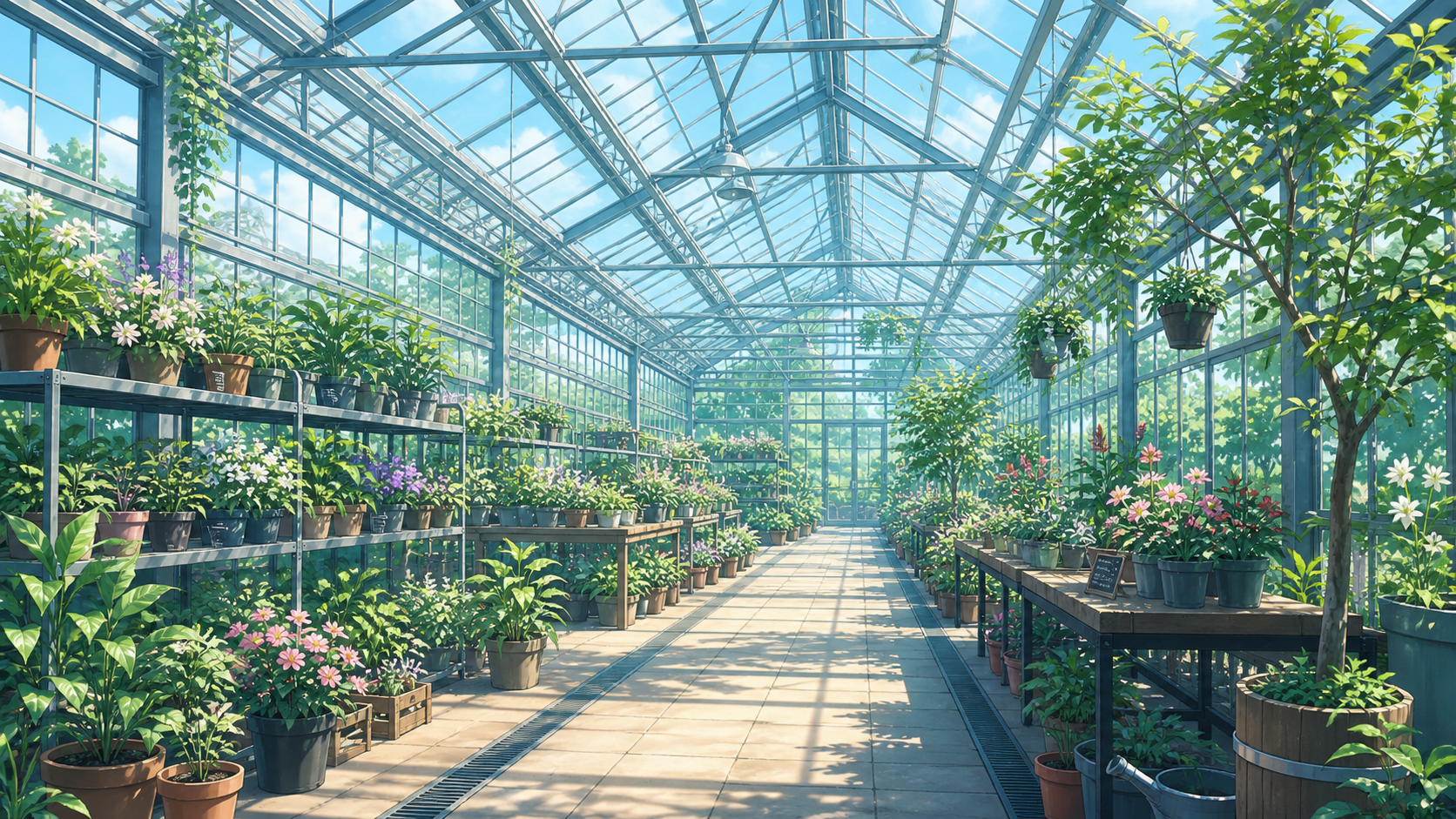 glass greenhouse interior