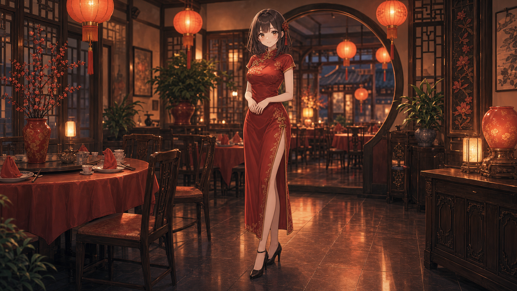 red qipao dress