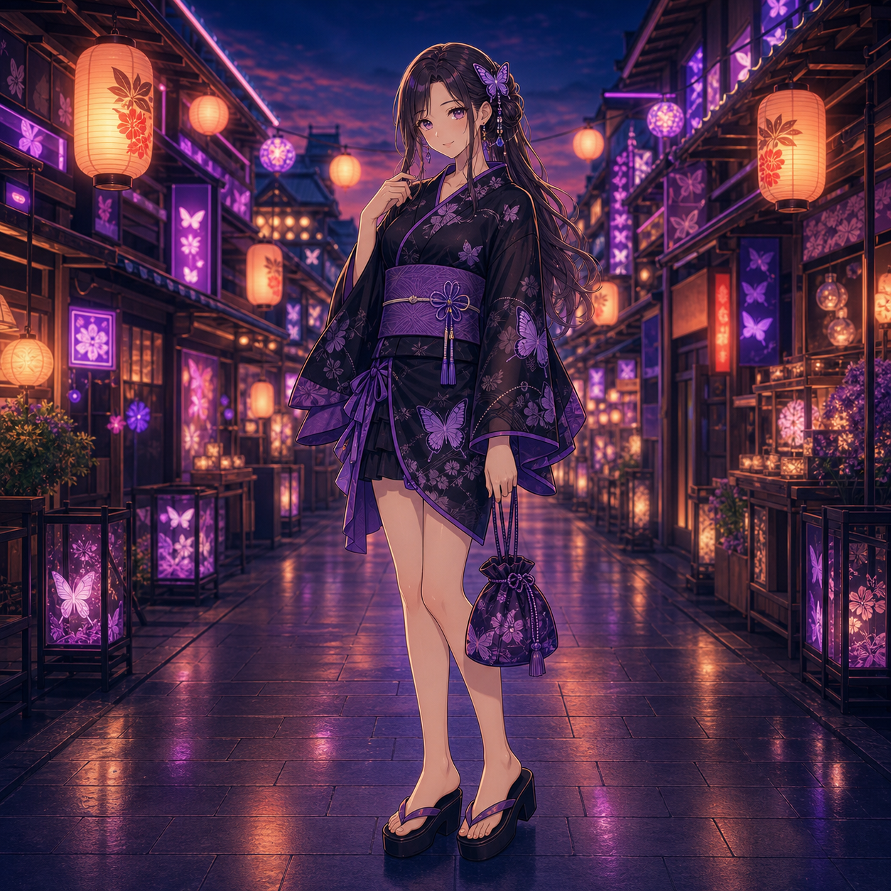 black butterfly mini yukata