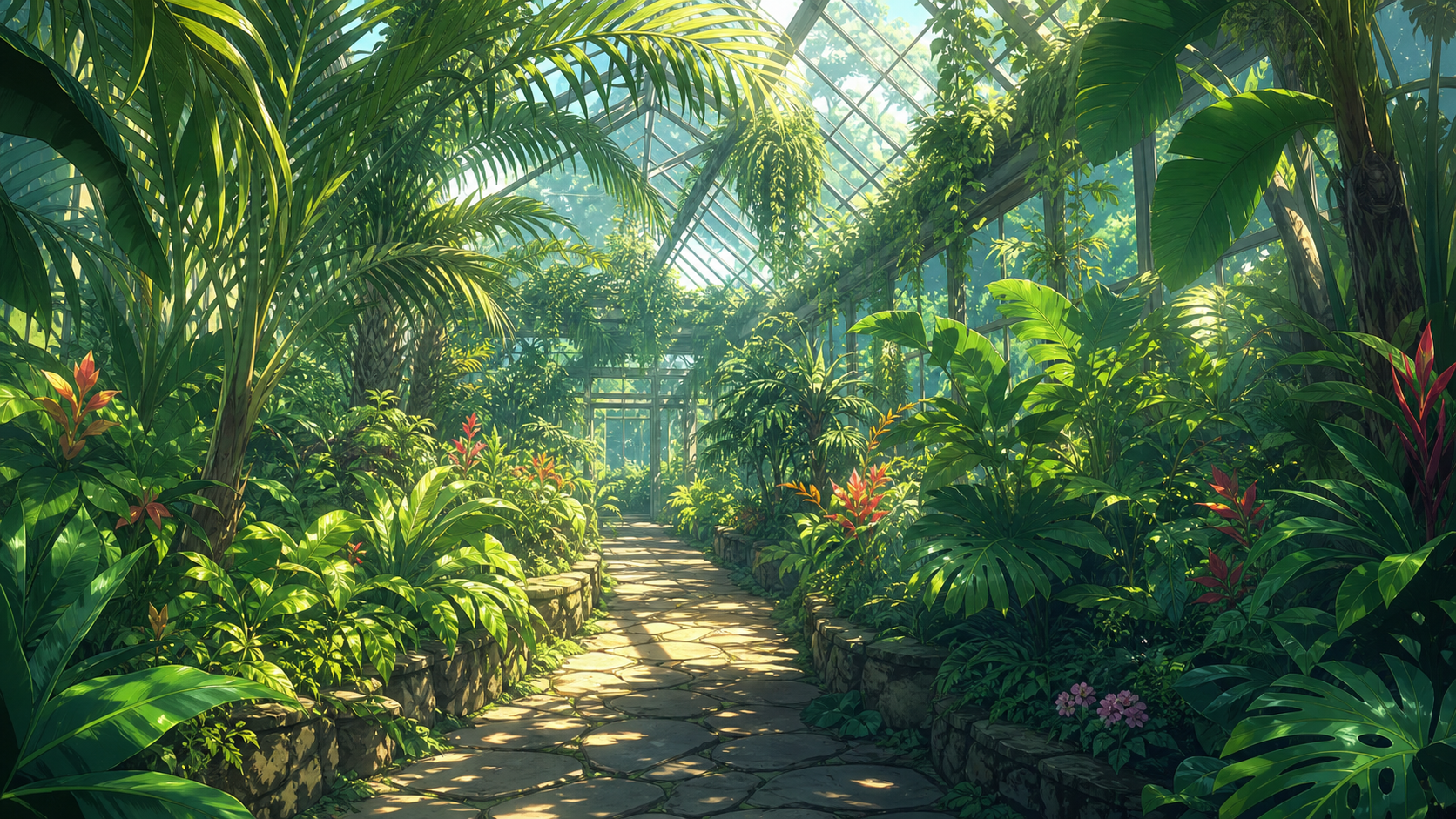 tropical greenhouse pathway