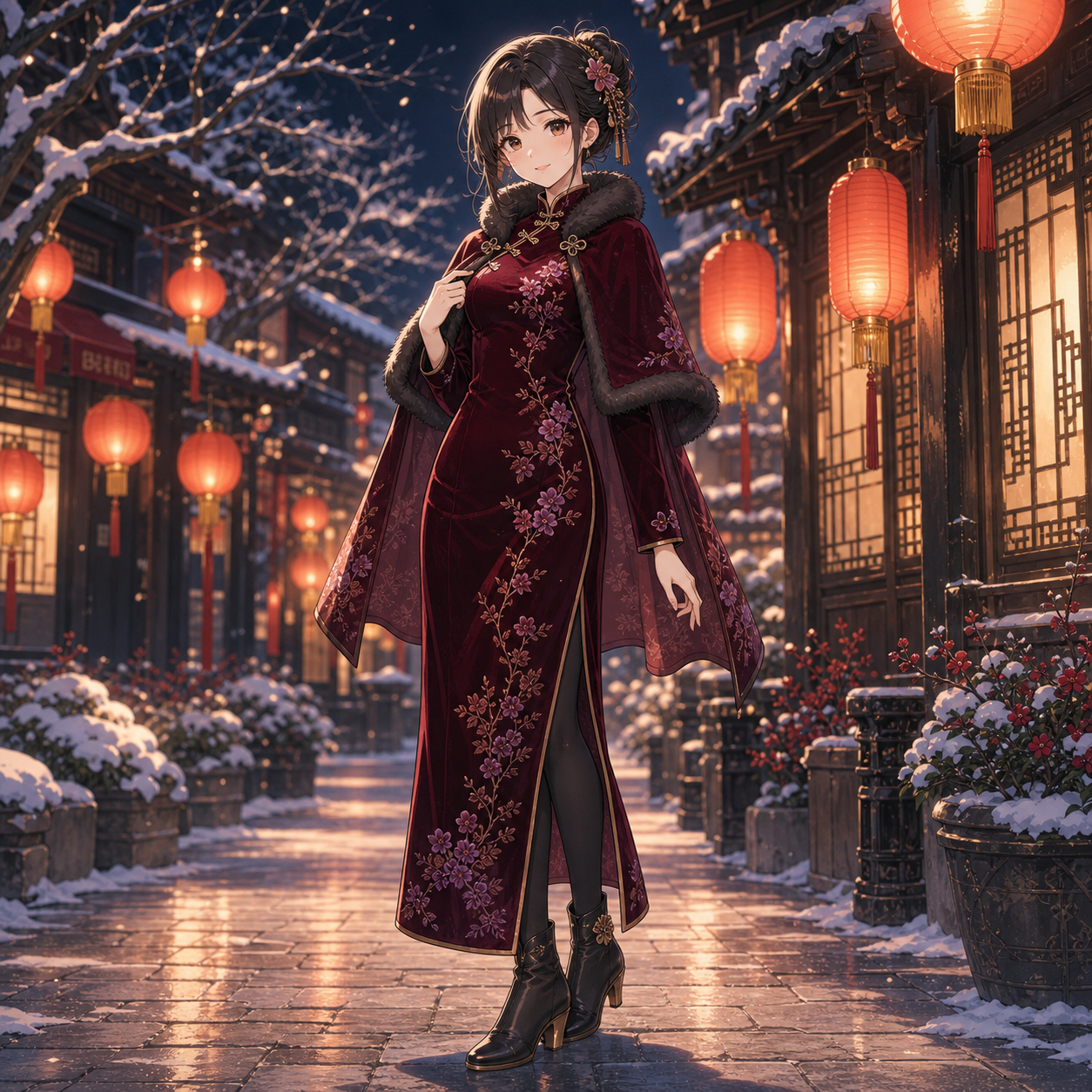 winter velvet cheongsam coat