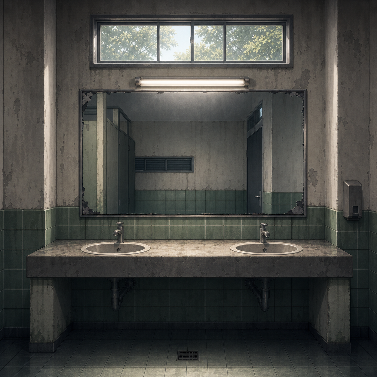 old restroom washbasin mirror