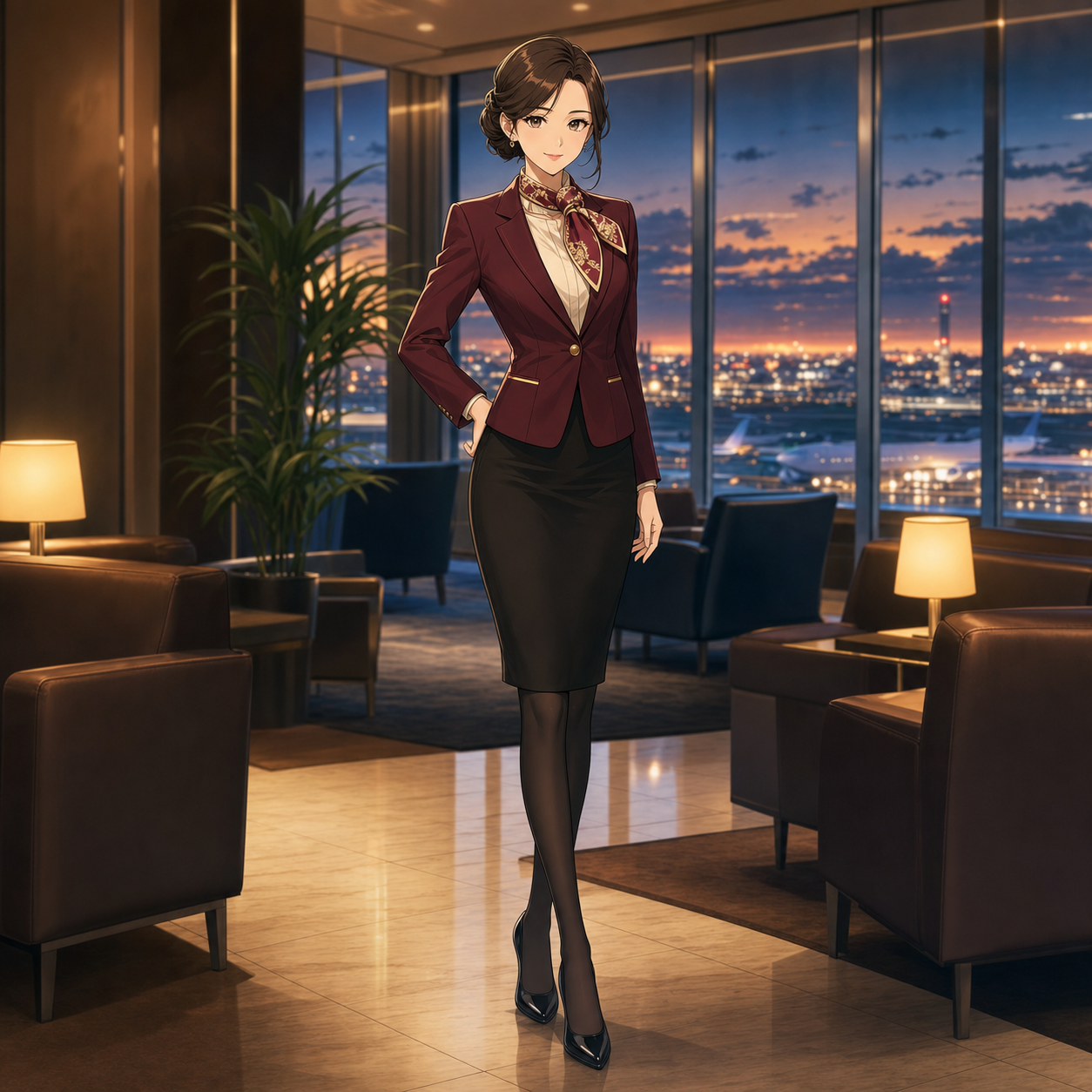 burgundy airline hostess uniform