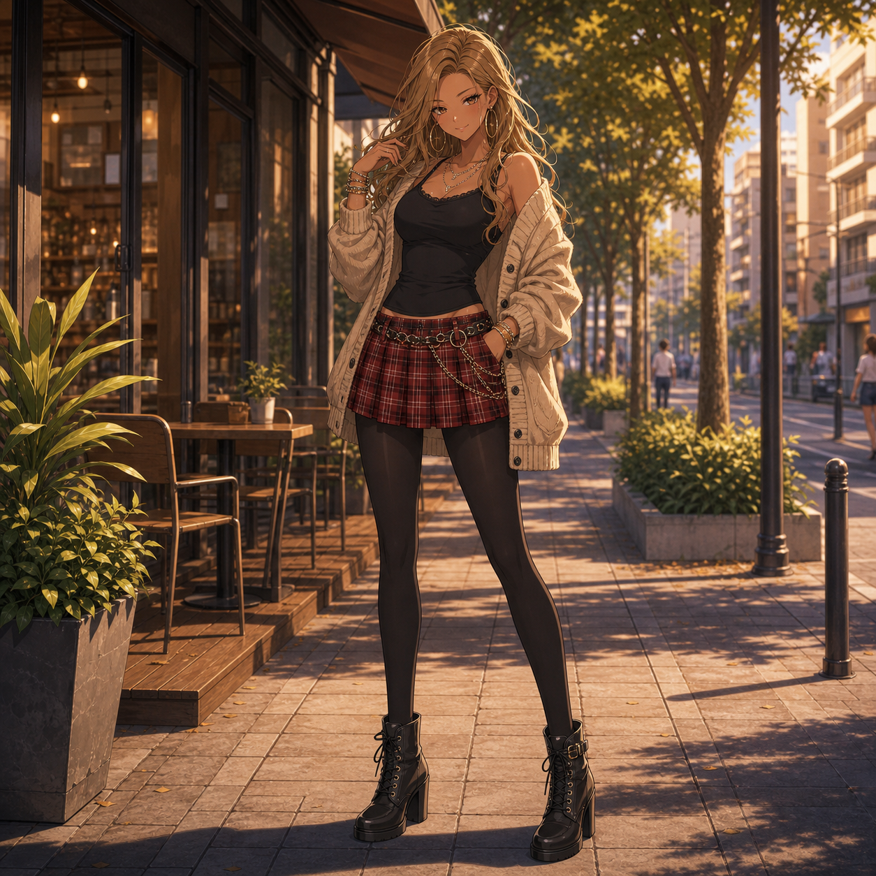 check mini skirt gyaru outfit