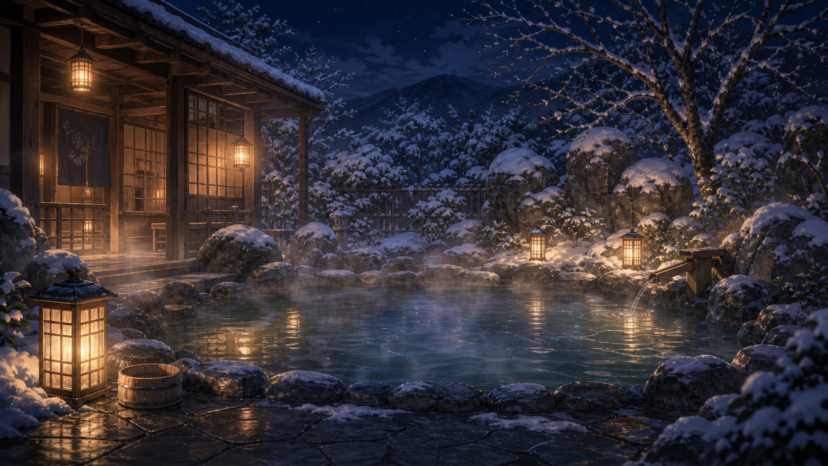 snow onsen bath