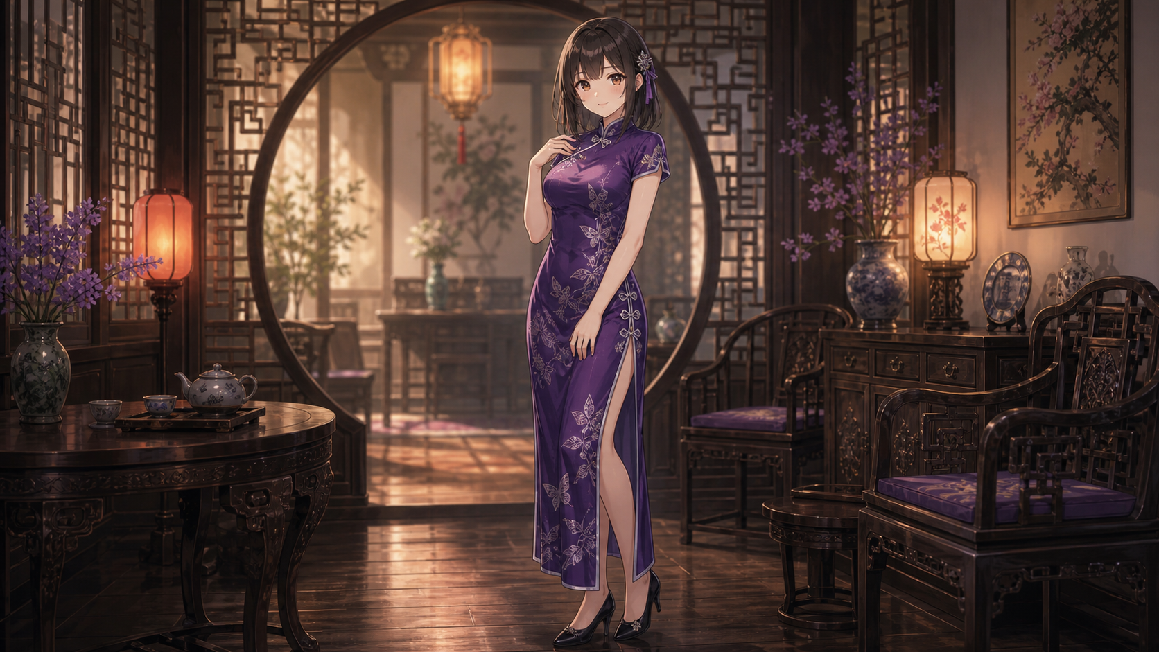 purple cheongsam dress