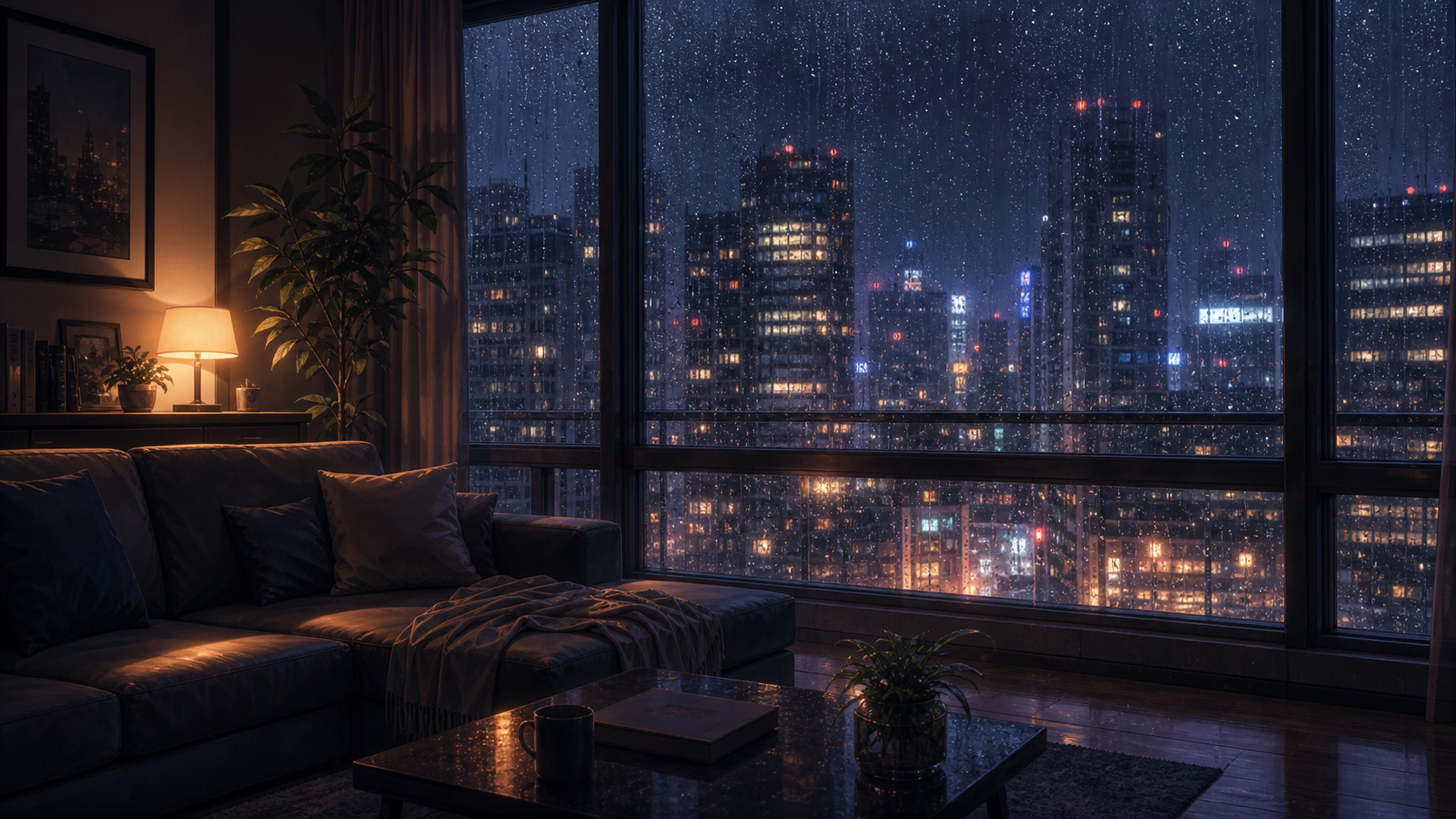 rainy apartment window