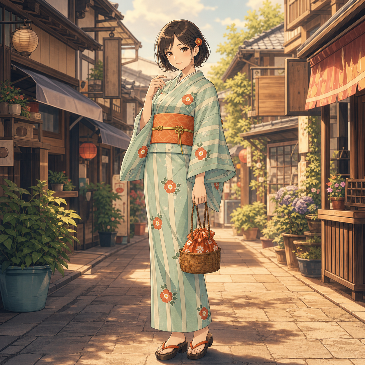 retro striped yukata