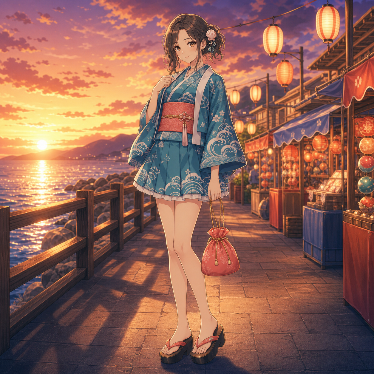 teal haori mini yukata