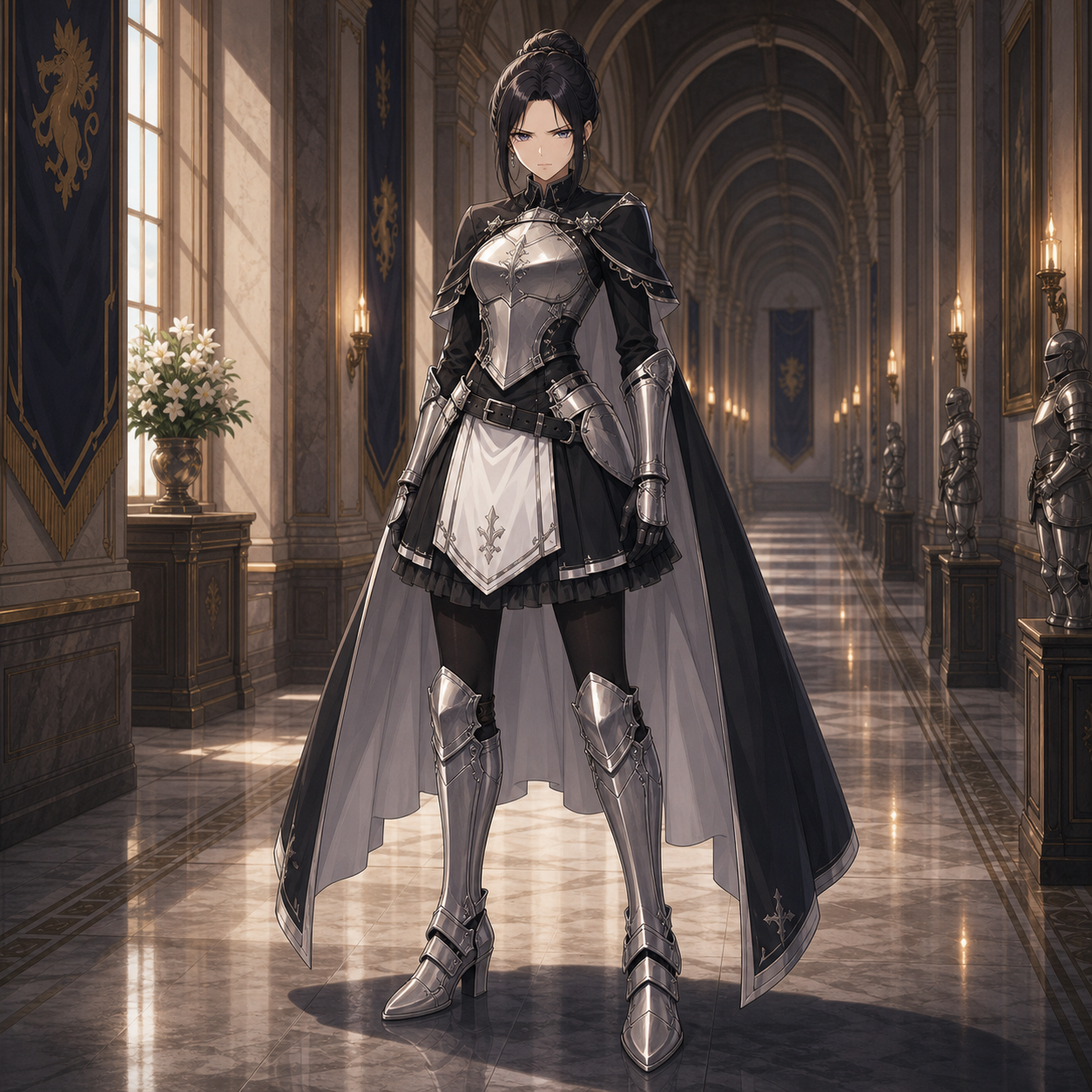 black white skirt armor