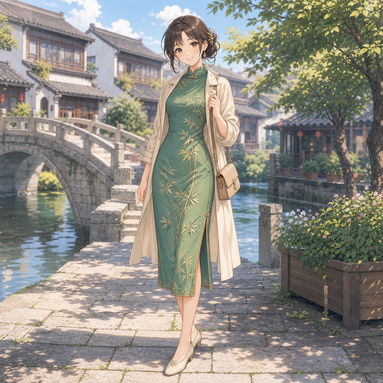 jade green qipao travel outfit