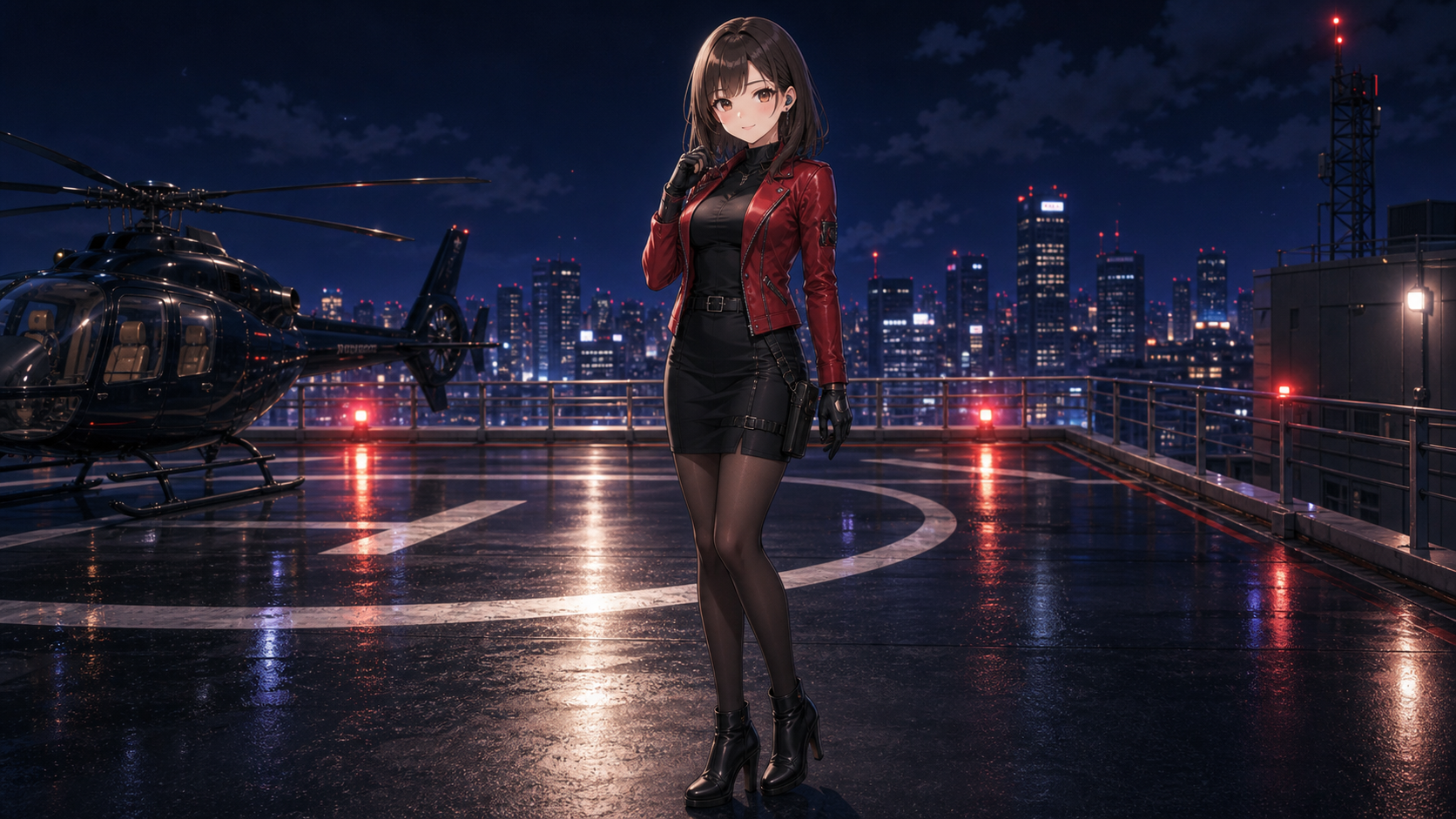 red and black agent outfit