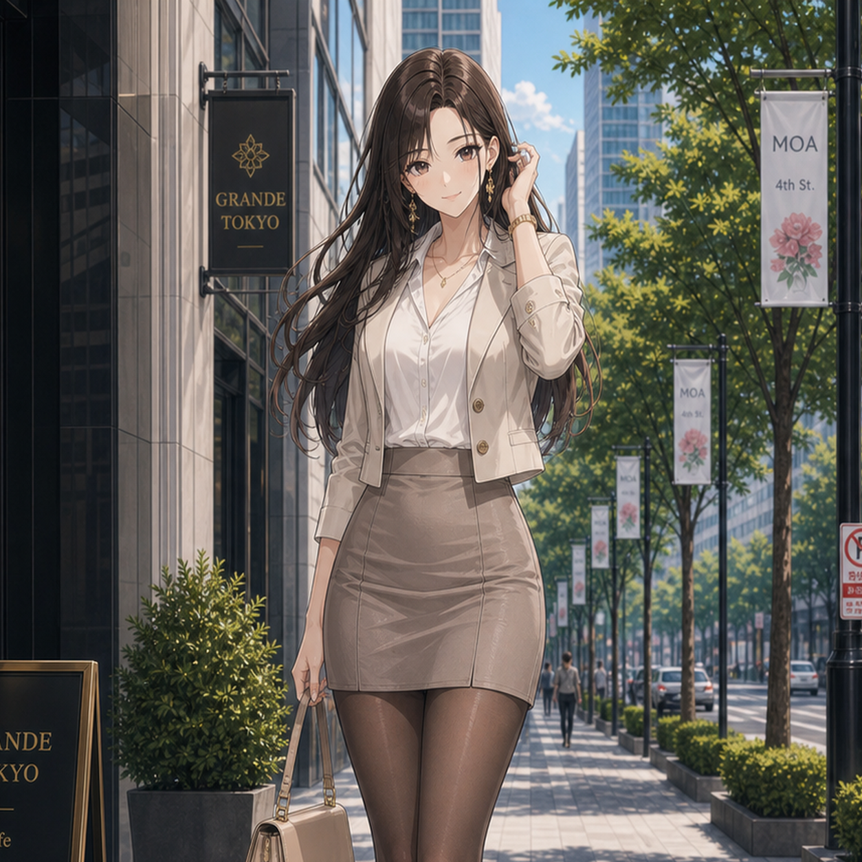 beige jacket tight mini skirt outfit
