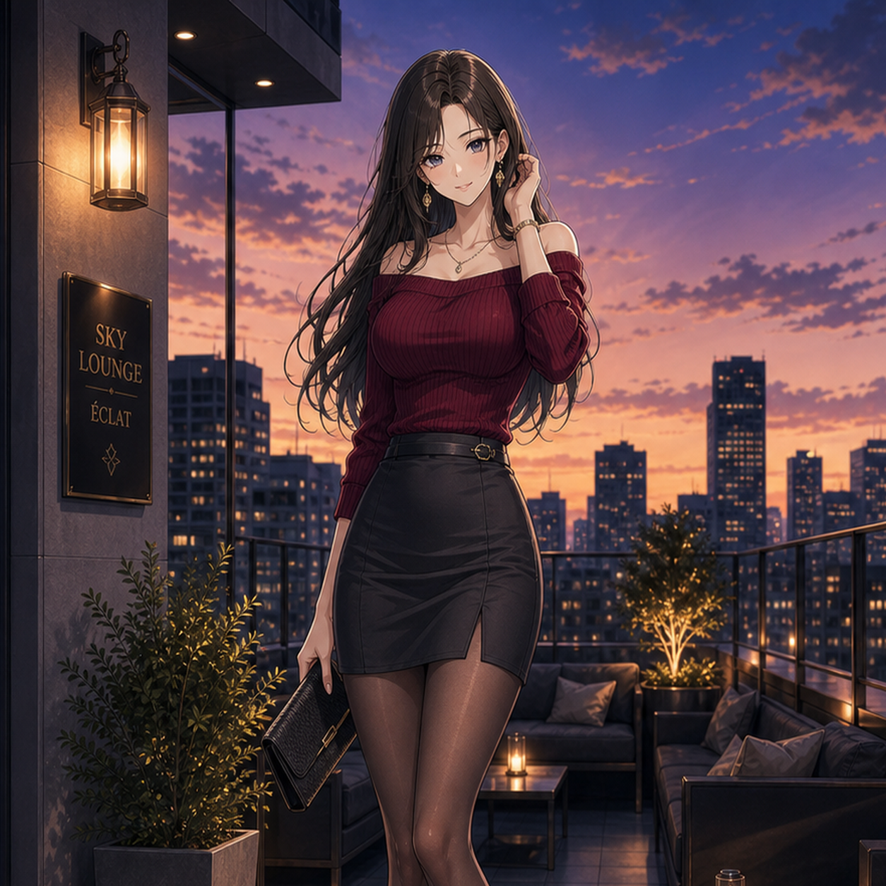 wine red tight mini skirt outfit