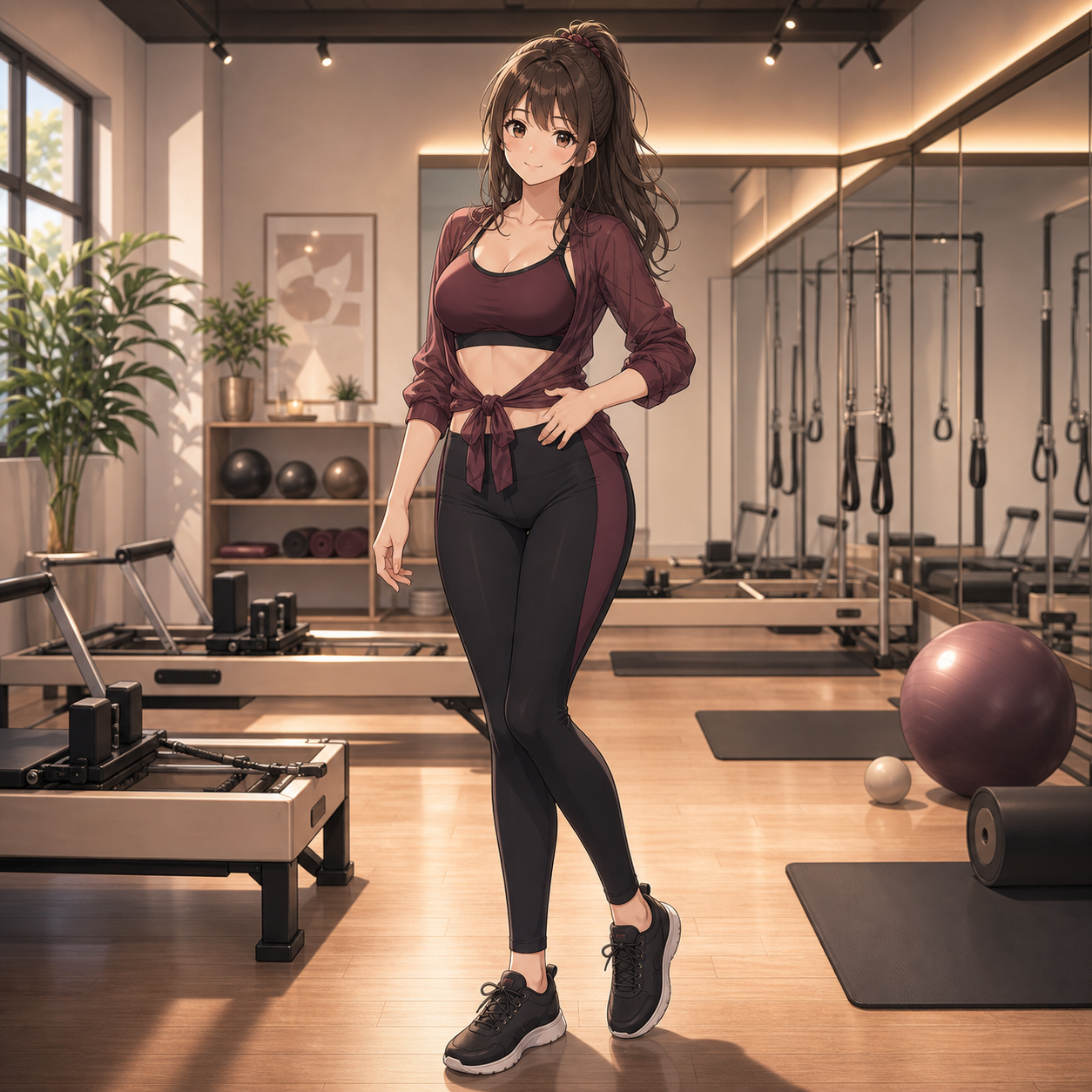 burgundy black pilates outfit