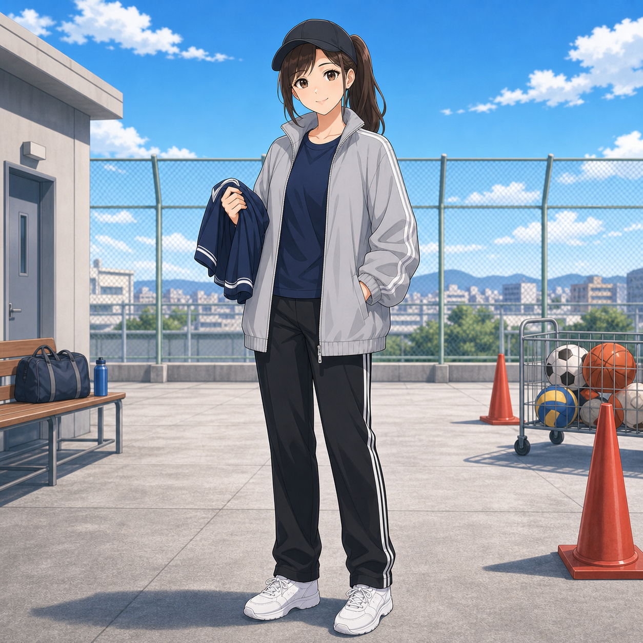 gray oversized track jacket outfit