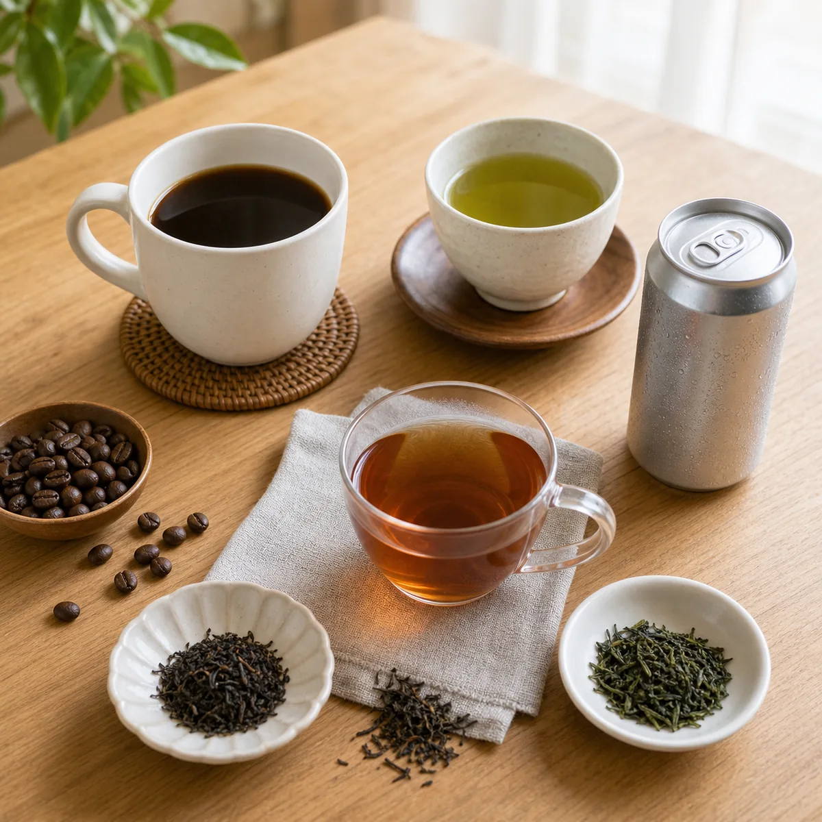 コーヒーやお茶などカフェインを含む飲み物のイメージ
