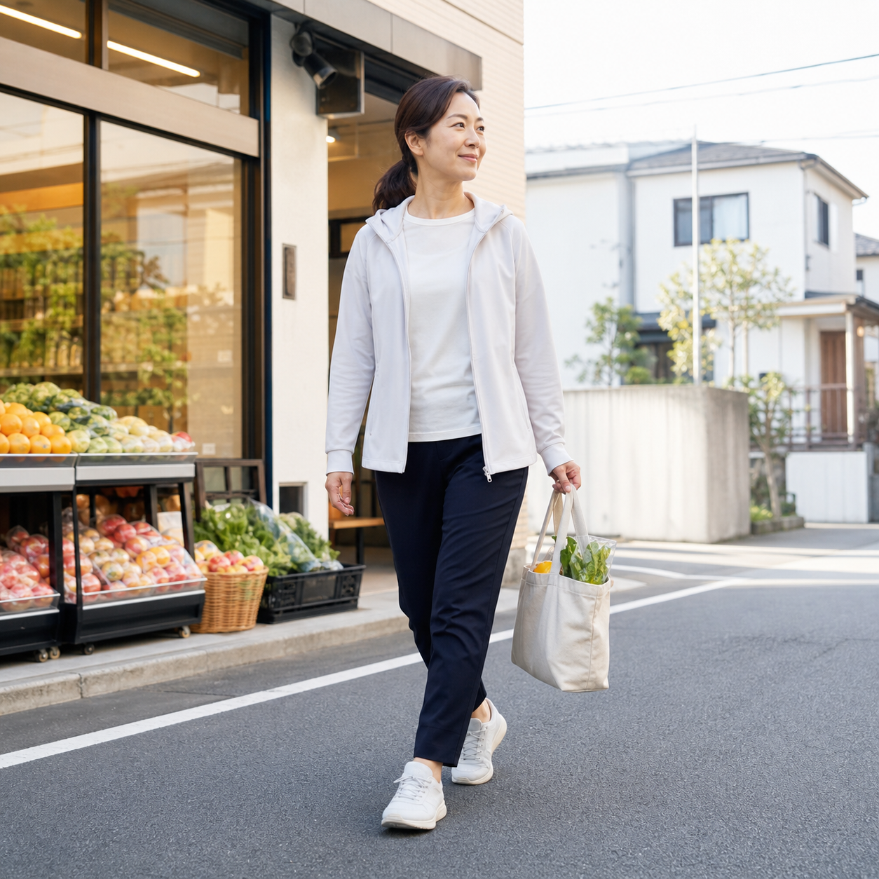 買い物の移動に歩く時間を取り入れるイメージ