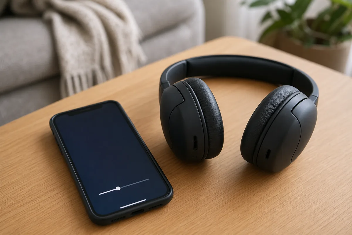 スマートフォンの音量を低めにしてヘッドホンを使う準備