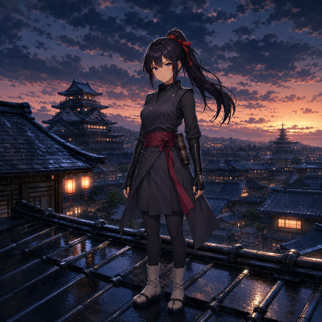 rainy rooftop ninja outfit