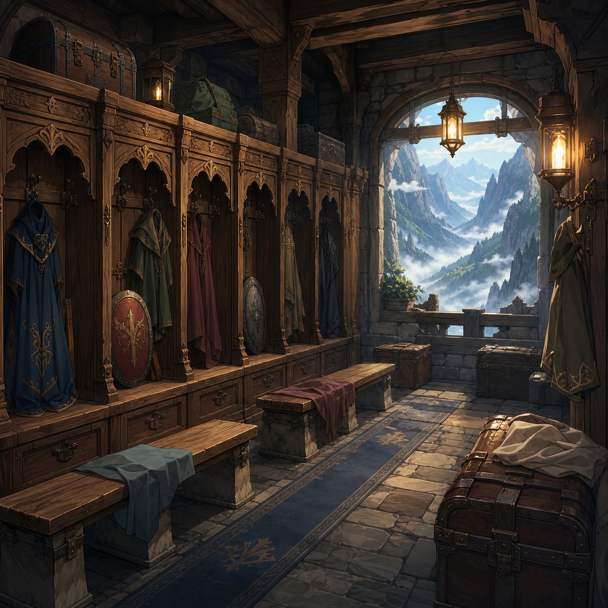 fantasy adventurer changing room in a mountain inn
