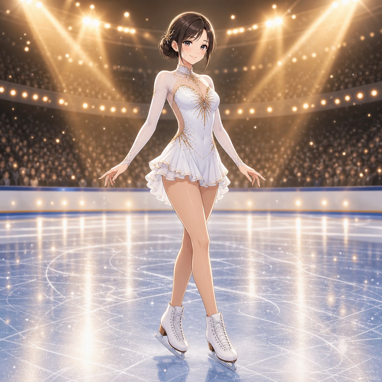 白金のフィナーレ用フィギュアスケート衣装のアニメ調イラスト
