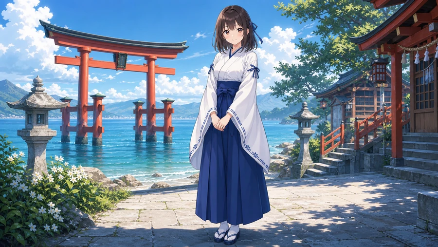 blue shrine maiden outfit