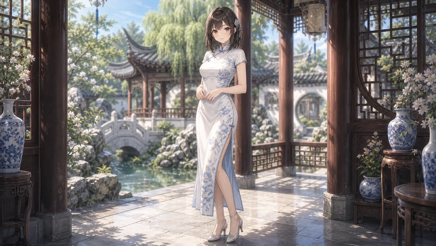 white qipao dress