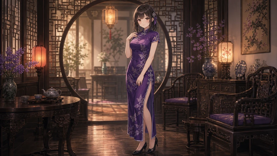 purple cheongsam dress