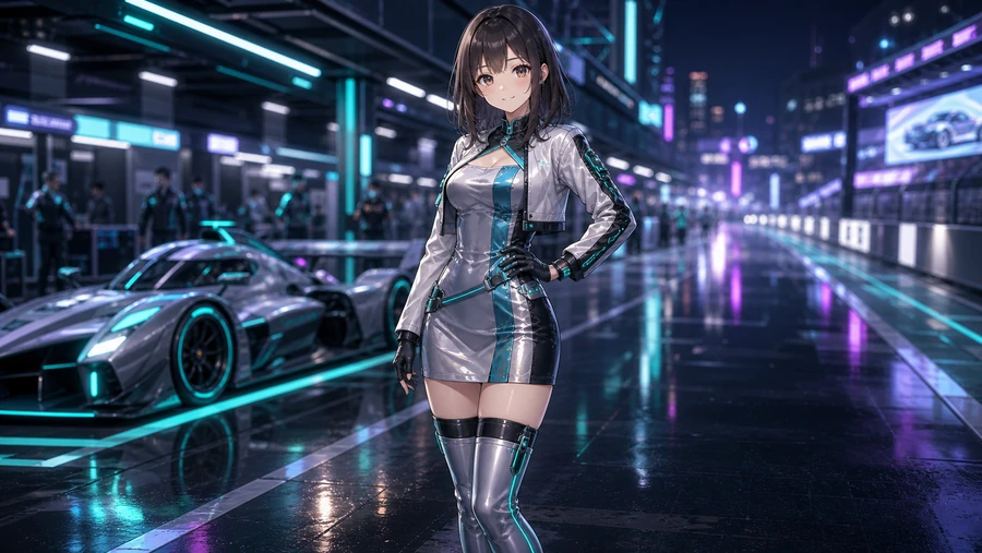 futuristic racing event outfit