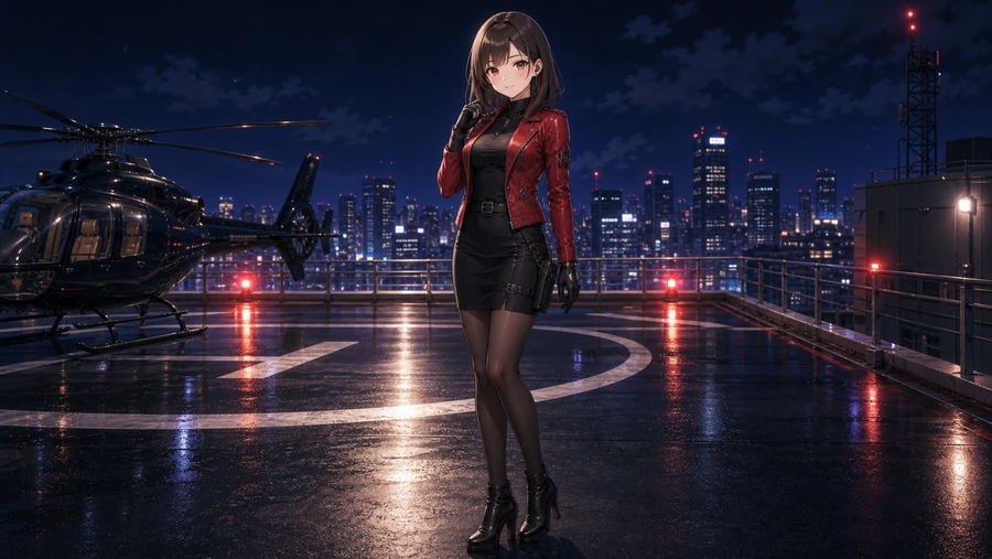 red and black agent outfit