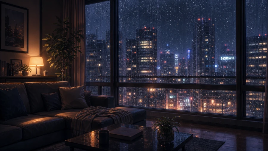rainy apartment window