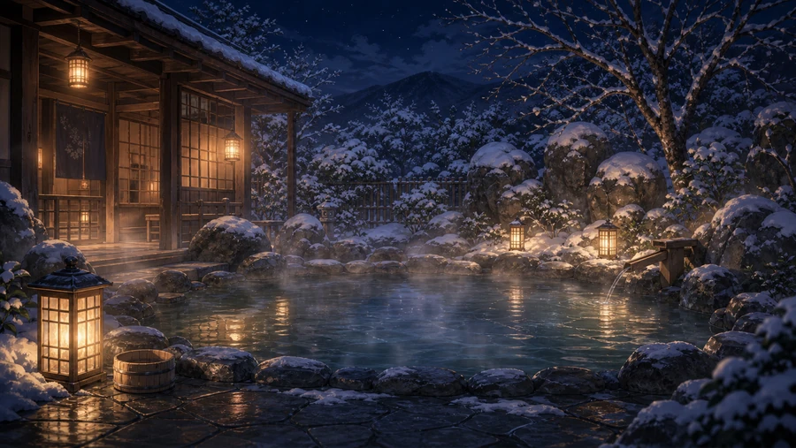 snow onsen bath