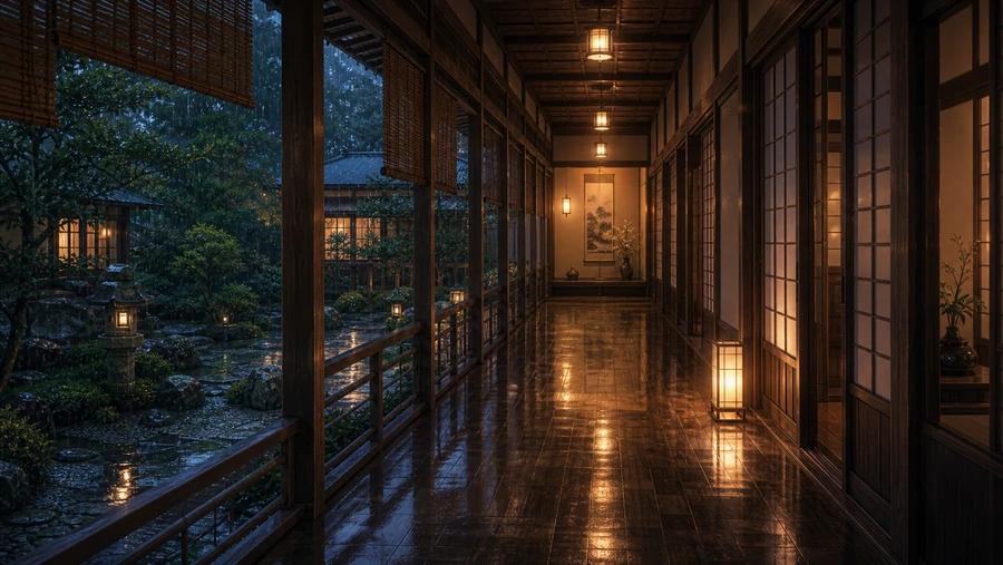 rainy ryokan corridor