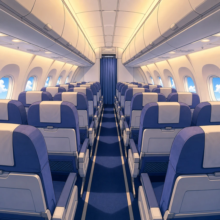 empty airplane cabin interior anime background