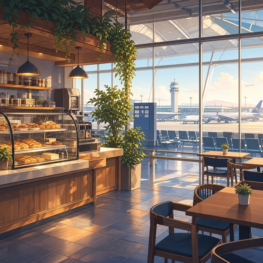 airport terminal cafe anime background