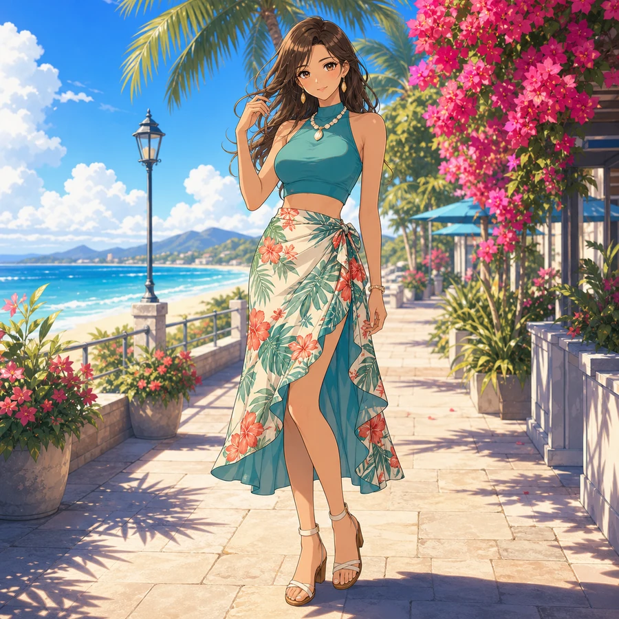 tropical wrap skirt outfit