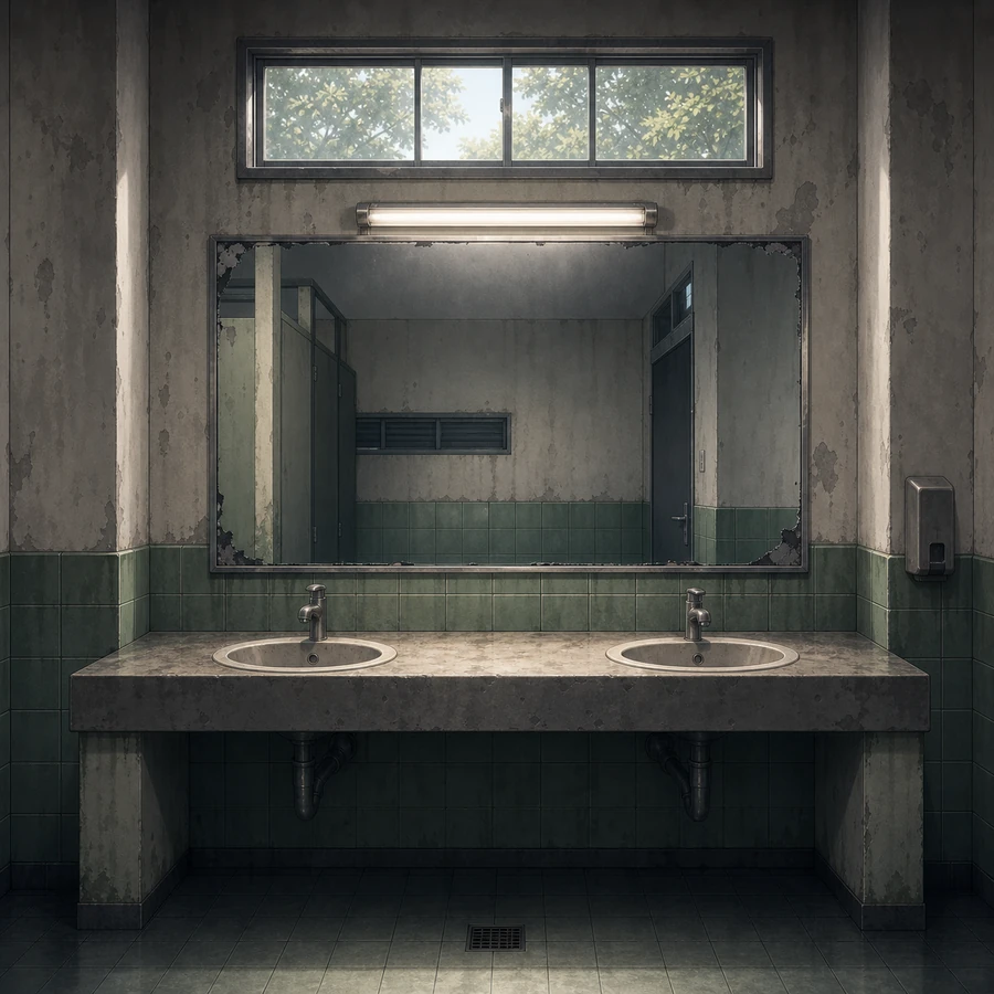 old restroom washbasin mirror