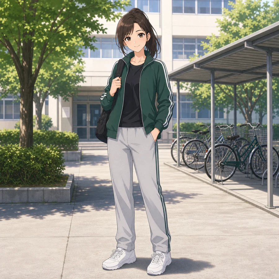 green zip-up jersey outfit