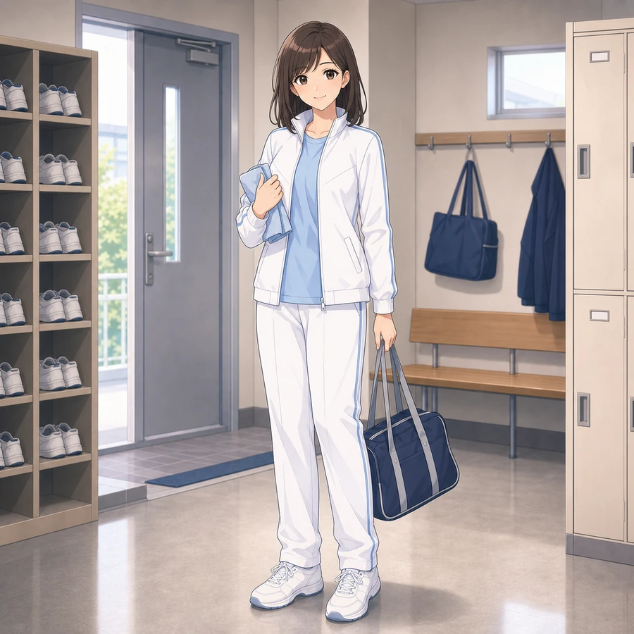 white warm-up tracksuit outfit