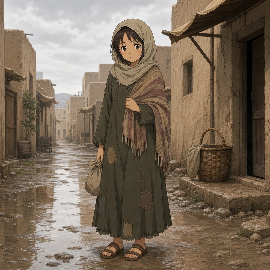 middle eastern poor girl rainy village shawl outfit