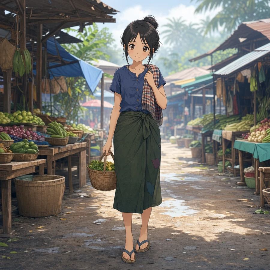 southeast asian poor girl morning market outfit