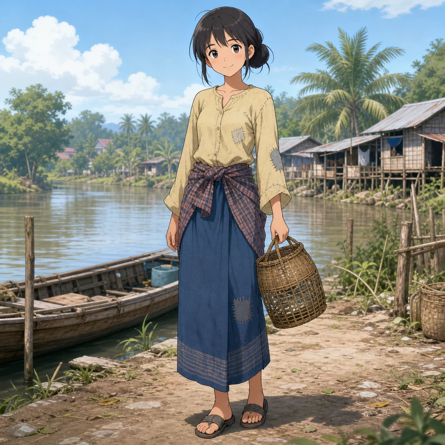 southeast asian poor girl riverside helper outfit