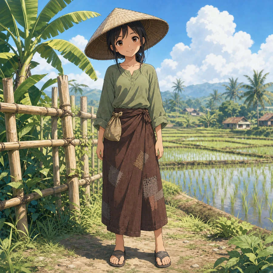 southeast asian poor girl rice field helper outfit
