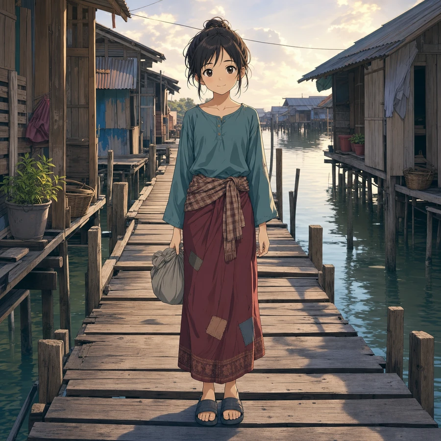 southeast asian poor girl water village outfit