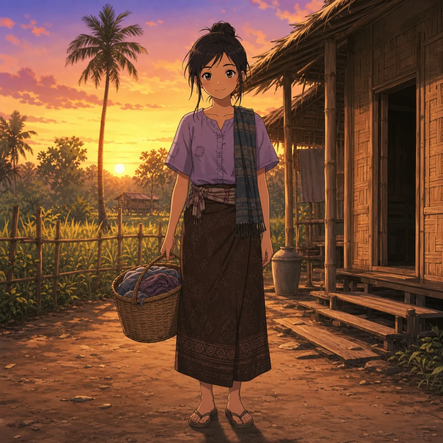 southeast asian poor girl evening household outfit
