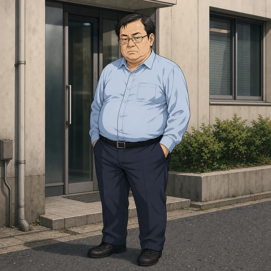 square-faced overweight man with glasses