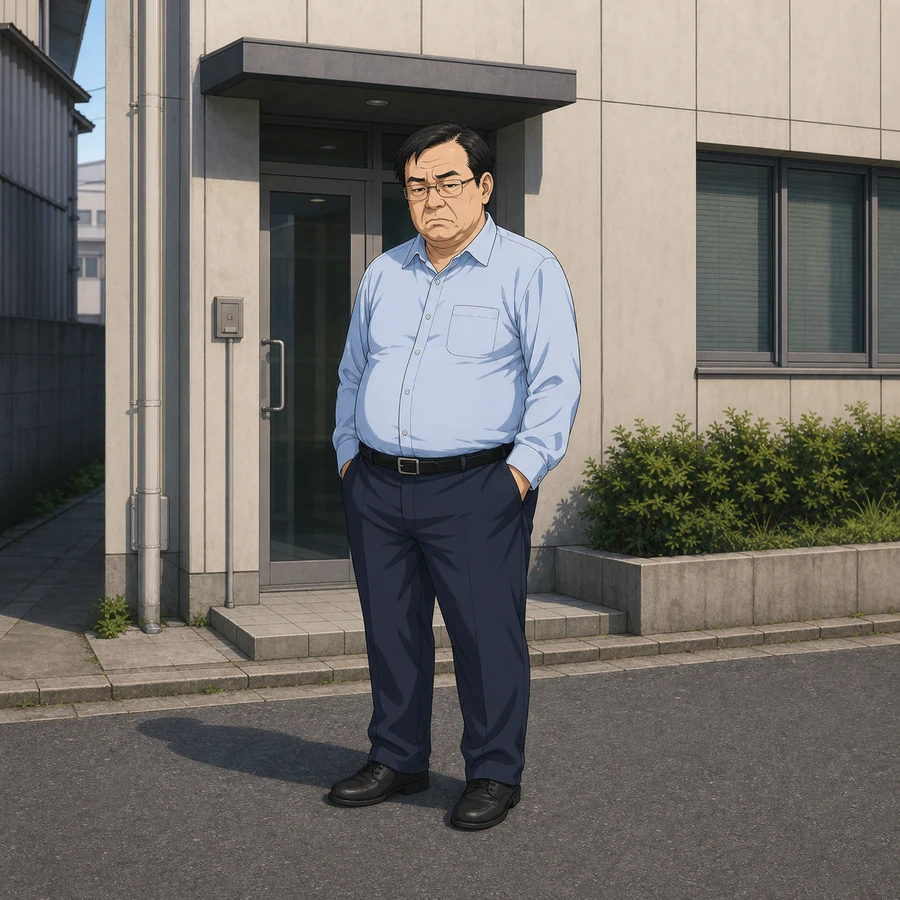 flat-nosed overweight office worker