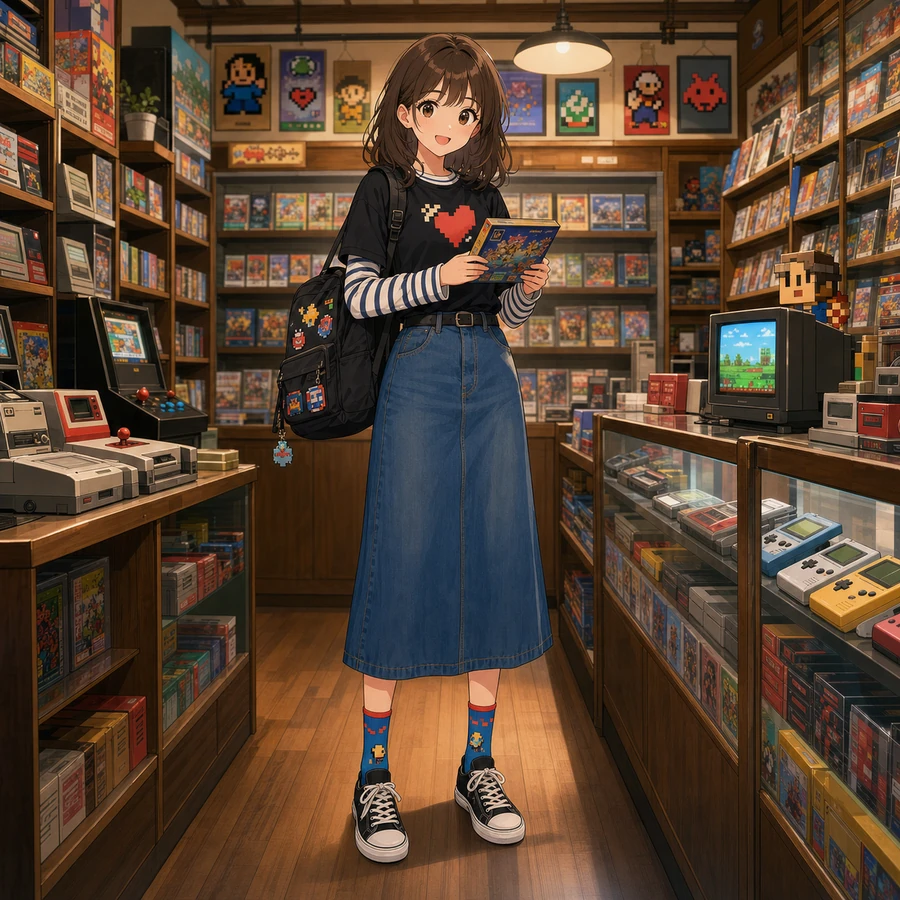 retro gaming fan layered outfit