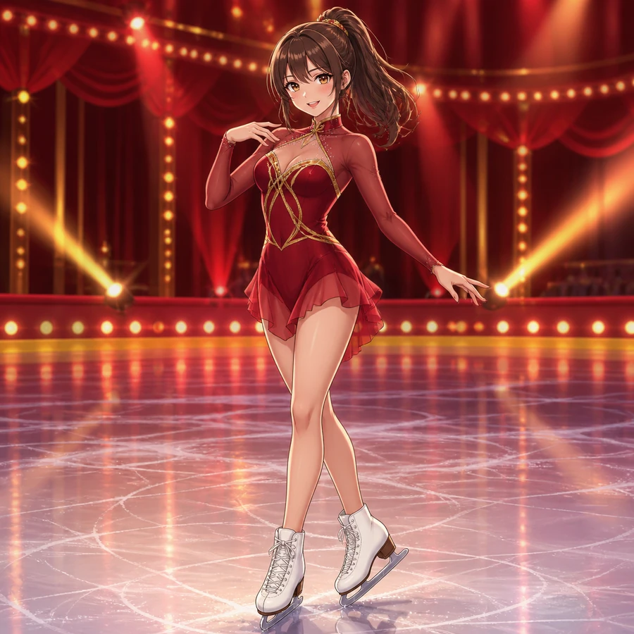 crimson gold figure skating dress